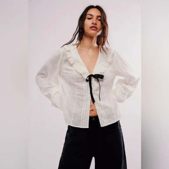 Free People Bow Babe Blouse NWOT - Picture 3 of 8